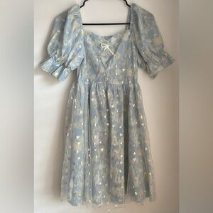 Babydoll Square Neck Mini Dress in Light Blue